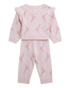 GUESS סט סריג ומכנס לתינוקות בהדפס לוגו