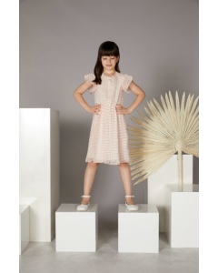 GUESS שמלה לילדות משיפון עם שרוולי מלמלה