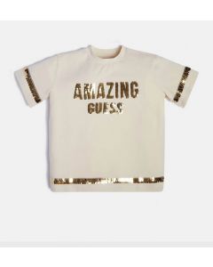 GUESS חולצת טישירט פאייטים לילדות שרוול קצר