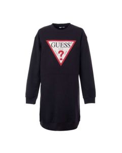 GUESS שמלת בנות עם לוגו משולש אייקוני שרוול ארוך