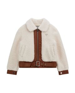 GUESS מעיל פרווה בצבע קרם לילדות