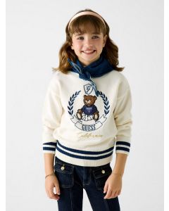 GUESS סוודר בנות עם רקמת לוגו דובי אייקוני