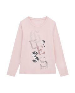 GUESS חולצת טישירט בנות עם שרוולים ארוכים ולוגו אבני חן