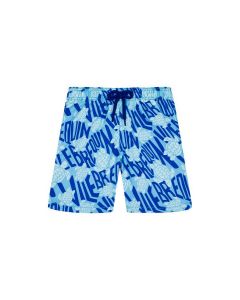 VILEBREQUIN JIM מכנסי שחיה קצרים לבנים בהדפס לוגו וצבים