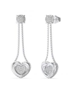 GUESS עגילים לנשים עם תליון לב בשיבוץ אבני קריסטל