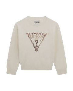 Guess חולצת סריג לילדות עם לוגו משולש בעיטור פאייטים