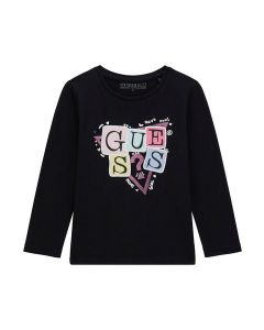 GUESS חולצת טישירט בנות עם לוגו משולש שרוול ארוך