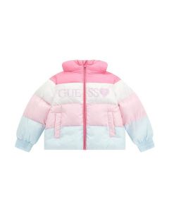 GUESS מעיל פאפר מרופד ורוד לבנות עם לוגו