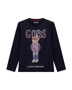 GUESS חולצת טישירט בנים ארוכת שרוולים עם הדפס דובי אייקוני