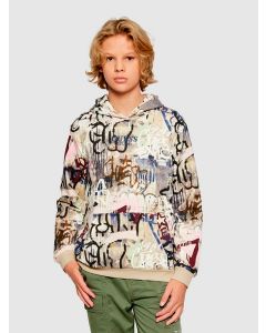 GUESS סווטשירט קפוצ'ון בנים בהדפס גרפיטי ולוגו