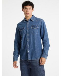 GUESS חולצת ג'ינס צרה לגברים עם שרוולים ארוכים