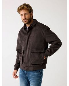 GUESS מעיל במרקם זמש לגברים