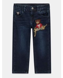 GUESS מכנסי ג'ינס לתינוקות עם רקמת לוגו דובי אייקוני