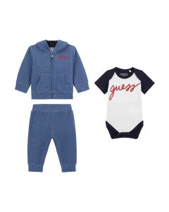 GUESS סט תינוקות 3 חלקים ג'קט קפוצ'ון, בגד גוף ומכנסיים