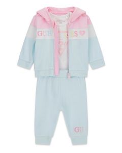 GUESS סט תינוקות סווטשירט, בגד גוף ומכנסיים עם לוגו רקום