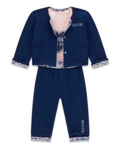 GUESS סט תינוקות 3 חלקים ג'קט, בגד גוף ומכנסיים