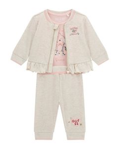 GUESS סט תינוקות 3 חלקים ג'קט, בגד גוף ומכנסיים