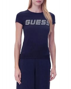 GUESS חולצת טישירט עם לוגו ריינסטונס שרוול קצר לנשים