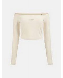 GUESS טופ קרופ עם שרוול ארוך ולוגו