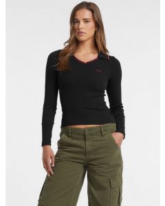 GUESS חולצת פולו צרה שרוול ארוך לנשים עם לוגו רקום