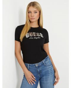 GUESS חולצת טישירט נשים עם לוגו קדמי ריינסטון