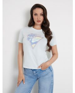 GUESS חולצת טישירט נשים עם לוגו משולש קדמי