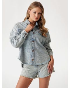 GUESS ז'קט ג'ינס מעוטר באבני חן