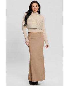 GUESS חצאית מקסי במרקם זמש