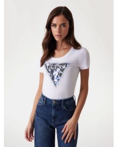 GUESS חולצת טריקו קצרה עם לוגו משולש פרחוני לנשים