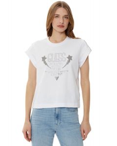 GUESS חולצת טריקו ריינסטון קצרה לנשים