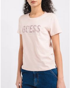 GUESS חולצת טישירט קצרה עם לוגו פאייטים לנשים