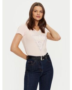 GUESS חולצת טישירט קצרה עם לוגו משולש פיתון נצנצים לנשים