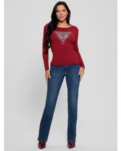 GUESS סוודר לוגו ריינסטון משולש נשים