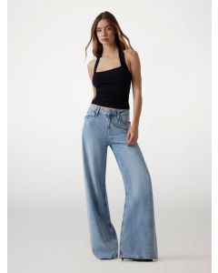 GUESS מכנסי ג'ינס רחב ריינסטון נשים