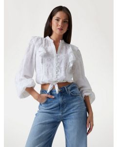 GUESS חולצה רקומה עם קשירה מלפנים שרוול ארוך