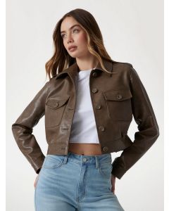 GUESS ז'קט קצר דמוי עור לנשים