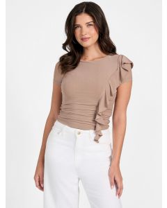 GUESS טופ צמוד עם מלמלה וקפלים שרוול קצר