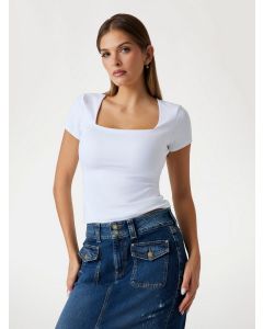 GUESS טופ סטרצ' עם צווארון מרובע שרוול קצר