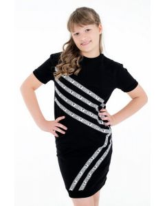 GUESS שמלת ילדות עם פסי לוגו ושרוול קצר