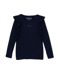 GUESS חולצת טישירט בנות עם שרוולים ארוכים בעיצוב מלמלות