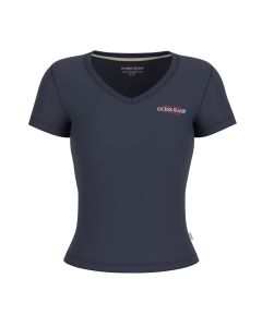 GUESS ולוגו V חולצת טישירט קצרה לנשים עם צווארון